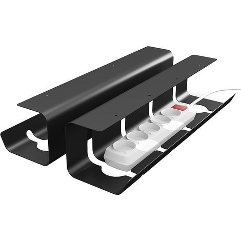 Passacavi, Organizzatore per cavi da scrivania, porta cavi - Passacavo - 37 x 10 x 11 cm - Set da 2 - Nero (1/4)