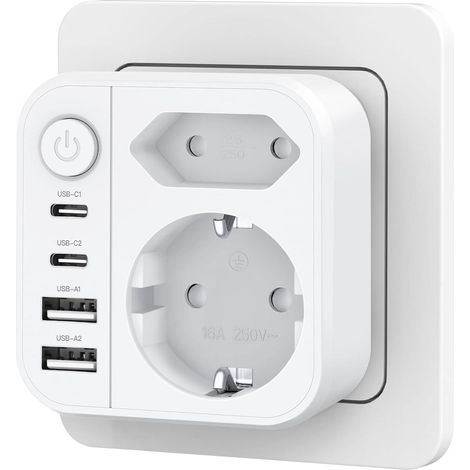 6-in-1 Mehrfachsteckdosenleiste, Wandsteckdose mit Schalter, 4000 W/16 A (1/5)