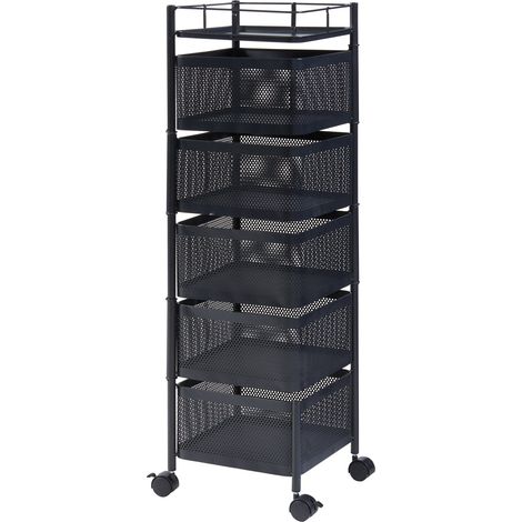 Chariot de service desserte cuisine salon meuble de rangement à 5 niveaux 95 x 27 x 27 cm acier noir (1/5)