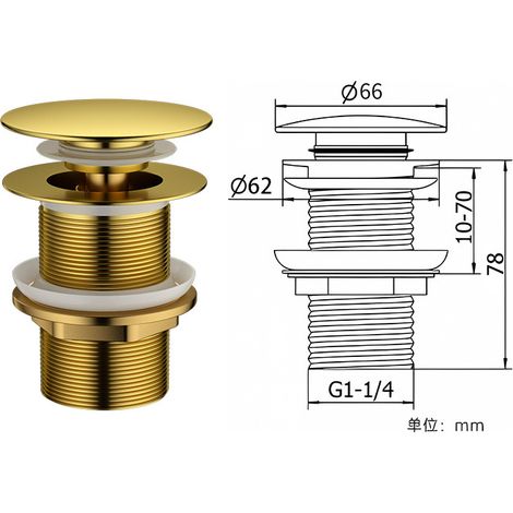 Bouchon de vidange d'évier à bouton-poussoir, grand bouchon de vidange en acier inoxydable, adapté aux salles de bains, cuisines et lavabos. (1/5)