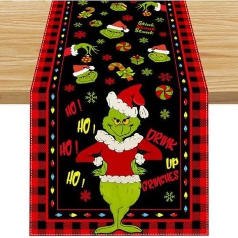 Chemin de table rouge en lin pour Noël, nappe à carreaux à motif bûcheron, motif hivernal, pour la maison, la cuisine ou la salle à manger, 33 x 183 cm (1/4)