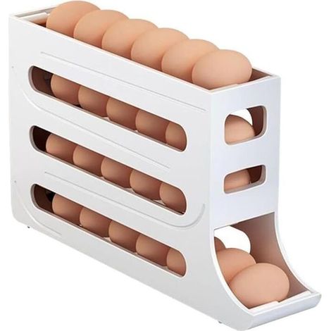 Distributeur d'œufs pour Réfrigérateur, Rangement Oeufs Frigo, Rouler Automatiquement La Boîte à Œufs à 4 Niveaux, Rangement Frigo, Distributeur Oeufs, Peut Contenir 30 œufs (blanc)