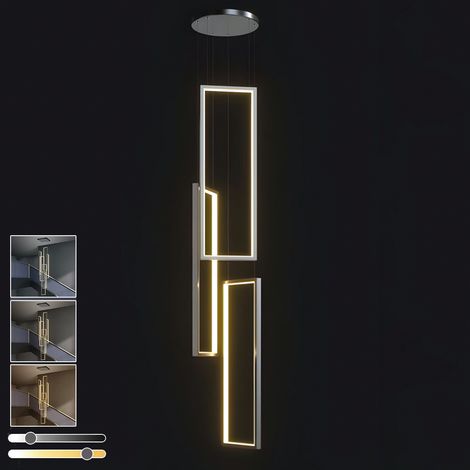 Lustre 100W avec Télécommande, Luminaire Suspendu LED à 3 Lumières Rectangulaires, Plafonnier à Gradation Continue, 3 Températures de Couleur, Noir (1/5)