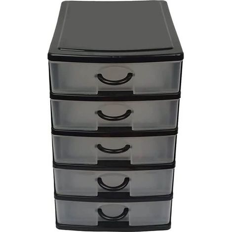 Cassettiera portaoggetti in Plastica con 5 cassetti e struttura a torre - Misura 16x22x25cm - 5 cassetti salvaspazio con maniglia Organizer da ufficio (1/4)