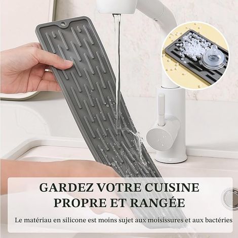 Tapis D'éGouttage étroit en Silicone, 55 X 8.8 cm De Bar Antidérapant, Organisateur D'éVier, et Séchage pour Biberons, Verres Accessoires Cuisine, Gris (1/2)