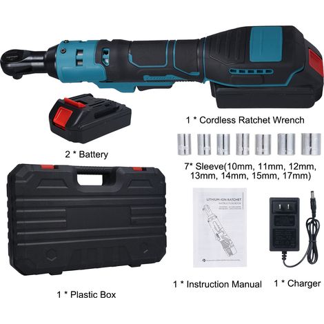 [JAMAIS UTILISÉ]Clé à cliquet sans fil 240 tr/min, interrupteur marche/arrêt à un clic, douilles de 10 à 17 mm, éclairage LED, 2 batteries 21 V 2000 mAh, couple de 45 pi-lb (40 N·m). (1/2)