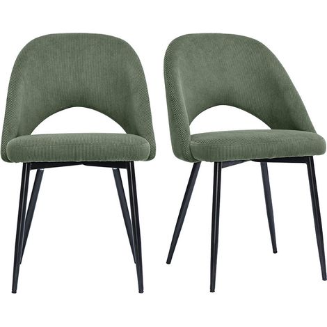 Chaises vintage en tissu velours côtelé vert kaki et métal noir (lot de 2) COSETTE
