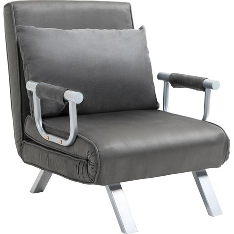 Verwandlungssessel/Schlafsofa, 1-Sitzer, abnehmbarer Bezug, hoher Komfort, Kissen, Metallbeine und Armlehnen, Wildleder, grau