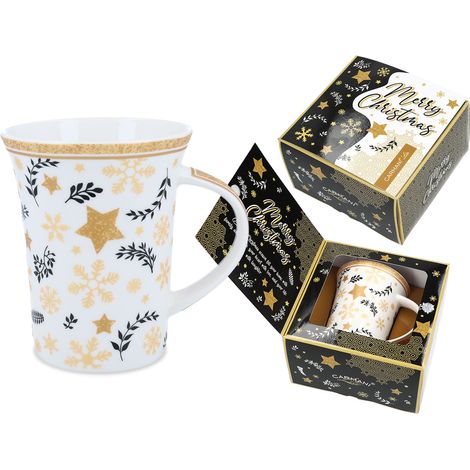Tazza natalizia in ceramica con stelle e fiocchi di neve, un regalo per Babbo Natale. (1/3)