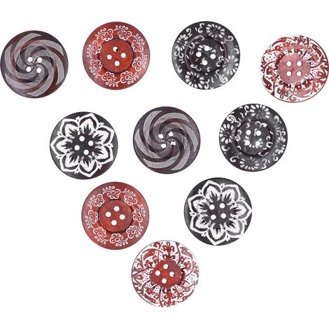 Lot de 10 boutons ronds motif mixte sculpté, 4 trous fournitures DIY art créatif (1/5)