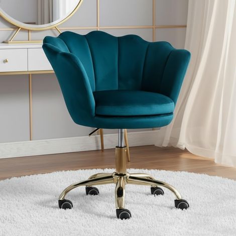 Wahson Office Chair in Velvet Modern Swivel Desk Chair with Petal Backrest Height Adjustable for Home Office, Teal