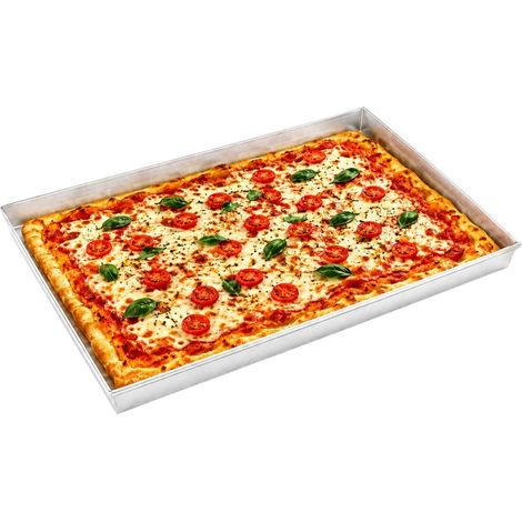 Teglia per pizza 30x40 cm in Alluminio - Teglia svasata da forno rettangolare con placca in alluminio ed orlo alto 3 cm (1/5)