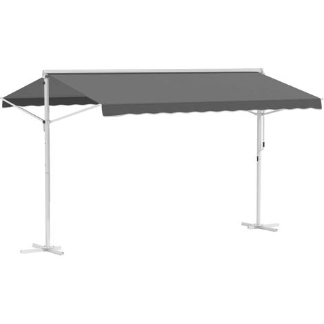 Outsunny Standmarkise Freistehende Markise 4x3 m Gartenmarkise mit Faltarm Kurbel Sonnenschutz Terrassenüberdachung für outdoor Garten Terrasse Grau (1/7)