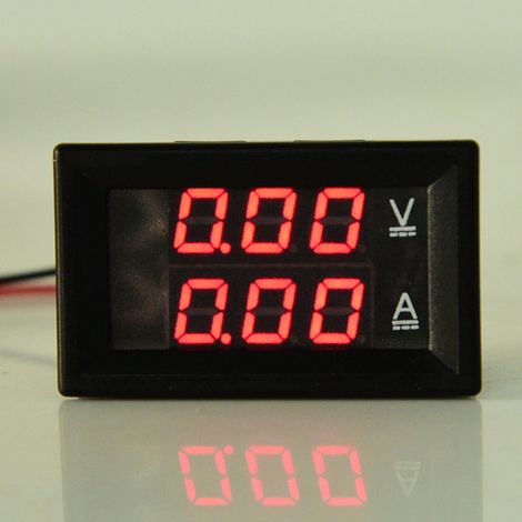 Voltmètre-ampèremètre CC à 3 chiffres 0-100 V 50 A/10 A avec deux indicateurs LED (rouge et rouge - 10 A) (1/5)