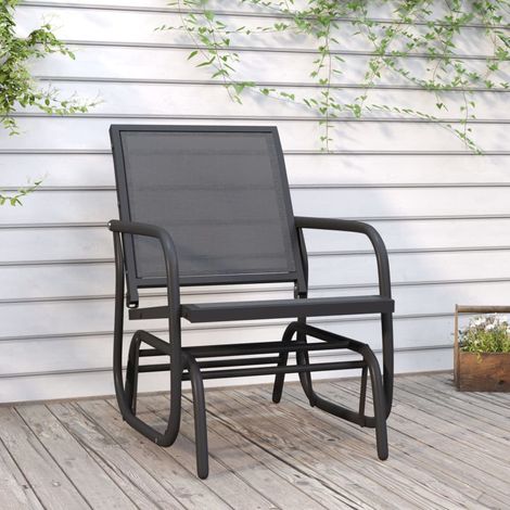 Silla mecedora jardín acero y textilene negro 61x76x87 cm
