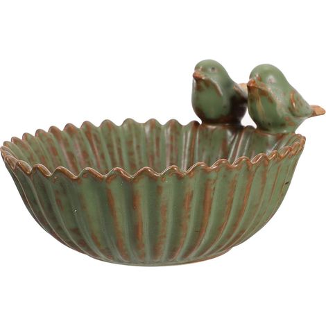 Mangeoire à oiseaux décorative d'extérieur en céramique avec bain d'oiseaux multifonctionnel et support pour pot de fleurs succulentes 16 x 15 x 7 cm (1/5)