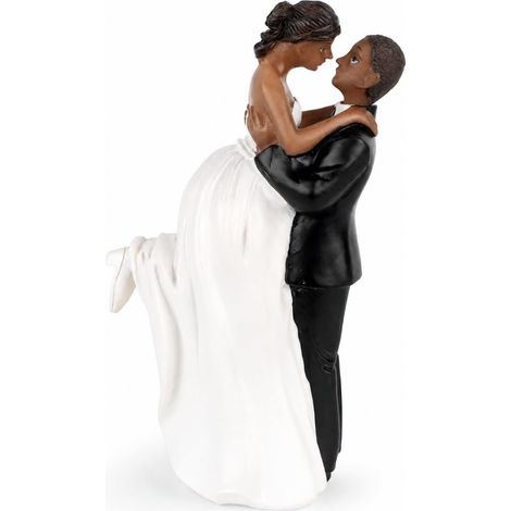 Wedding Cake Topper Figurine of a Married Couple, Cake Decoration, Wedding Statue Ornament, Hand-Painted Resin, Fine Details, Romantic Souvenir, Black (1/5)