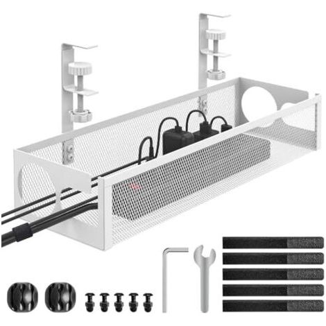 Pair Goulotte de gestion des câbles sous bureau, sans perçage, sans endommager le bureau, avec fixation, blanc (1/5)