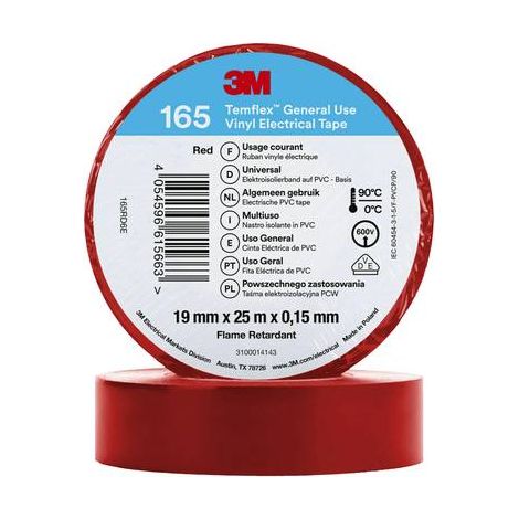 3M Temflex™ 165 165RD6E Ruban isolant Temflex™ 165 rouge (L x l) 25 m x 19 mm 1 pc(s)