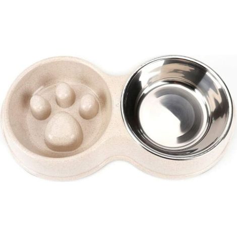 Bol d'alimentation lente pour chien anti-étouffement en acier inoxydable (blanc),