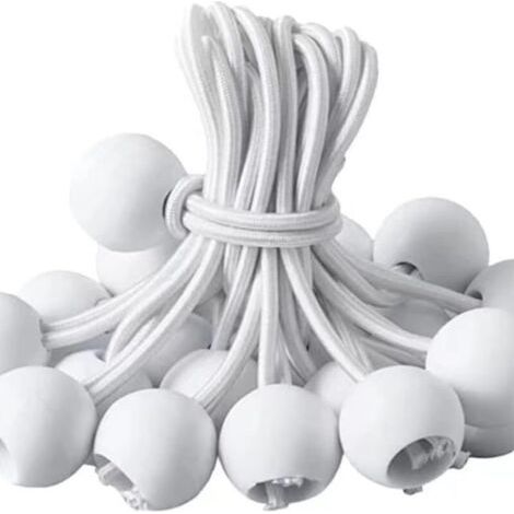 Tendeur Bâche,Tendeur Elastique 30 Pièces Tendeur Bache pour Crochets élastiques avec Boule en Plastique,Élastiques de Tente pour Les bâches,Sandow Elastique Blanc (1/5)