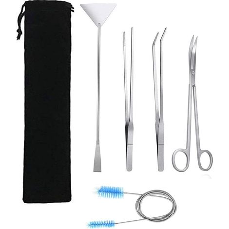 Kit d'Outils Aquarium 5 en 1 en Acier Inoxydable - Ciseaux, Pince Épileuse, Spatule pour Plantes - Set de Plantation (1/4)