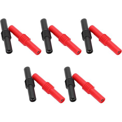 Lot de 10 connecteurs banane en PVC de 4 mm, rallonges de fiche banane, accessoires pour tests électriques numériques, rouge et noir