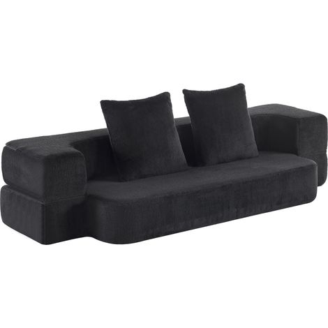 Divano Letto 2 Posti, Funzione Letto, Cuscino Incluso, Schiuma, Nero (1/5)