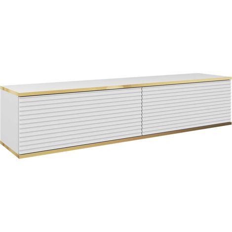 Mobile TV con lamelles bianche, 135 x 30 x 32 cm, Push to Open (1/5)