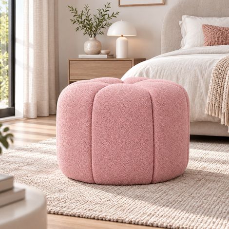 POUF ROTONDO DIAM. CM 51 H. 36 IN TESSUTO EFFETTO BOUCLE' TRAPUNTATO ROSA (1/2)