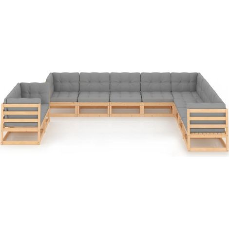 Maison Exclusive - Set Salotto Giardino 10pz Cuscini Antracite Legno Massello Pino (1/5)