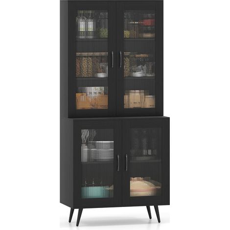 Rangement optimisé armoire de cuisine 179 cm, 4 portes transparentes, étagère réglable, pour vaisselle et épices (1/5)