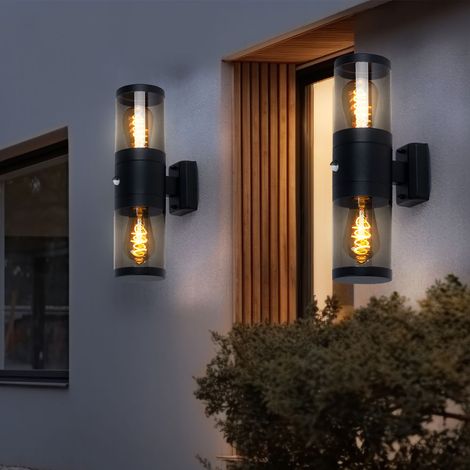 Lampada da esterno, lampada da parete con rilevatore di movimento, luce da giardino, luce da facciata, faretto su e giù, acciaio inossidabile, fumo nero, 2x E27, PxH 10,2x42 cm, set da 2