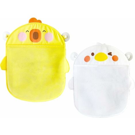 royaluxe - 2 Pièces Sac de Rangement Jouets de Bain, Sac de Rangement en Filet pour Jouets pour Bébé, Filet à Jouets de Bain, Filet Rangement Jouets, pour Jouets de Bain, Blanc, Jaune, avec 4 Ventouse (1/5)