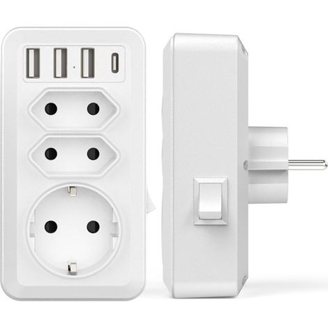 7-in-1 USB-Steckdosenleiste, Mehrfach-Wandladegerät mit 3 AC-Steckdosen (16 A, 3800 W), 3 USB 5 V/3,4 A-Anschlüssen, 1 Typ-C-Anschluss, für Zuhause, Büro, Reisen, kompatibel mit Smartphones (1/4)