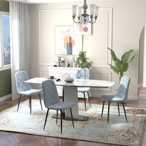 Juego de 4 Sillas de Comedor Tapizadas en Terciopelo con Patas de Acero para Salón 45x54x87 cm Azul Claro (1/5)