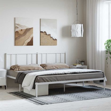 Bettgestell mit Kopfteil Metall Weiß 193x203 cm