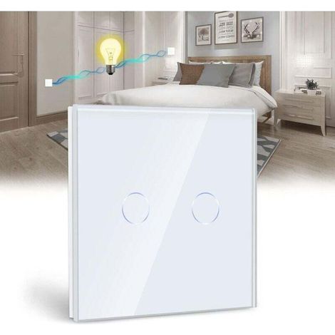 Interrupteur tactile va et vient 2 voies – Panneau en verre trempé – Installation sans fil neutre – Compatible ampoules LED et incandescentes (1/5)