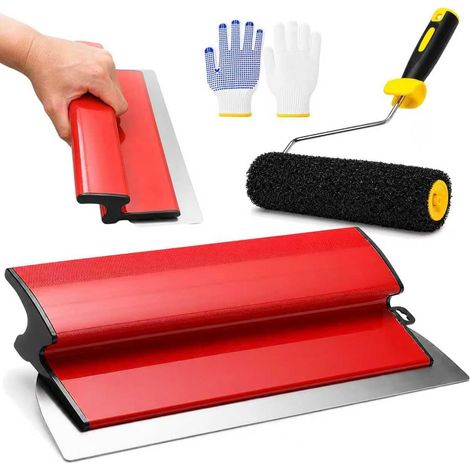 Spatule Enduit Set, 40cm Acier Inoxydable Couteau a Enduire 23cm Rouleau Enduit Outil pour grand espace de travail - Décoration murale (1/5)