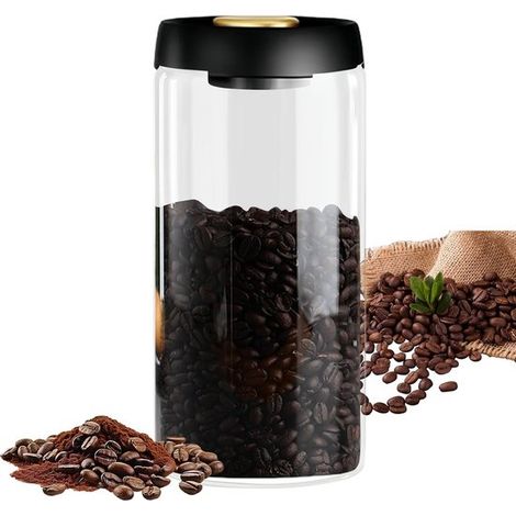 Contenitore ermetico da 1800 ml per caffè: contenitore per conservare caffè, tè, frutta secca e cacao con coperchio sottovuoto e design in vetro. (1/5)