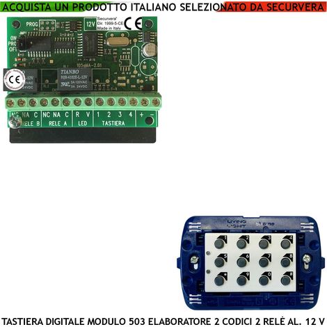 Tastiera da Incasso Elettronica Digitale Per Modulo 503 Kit Elaboratore Remoto Gestisce 2 Attivazioni Antifurto Alimentazione 12 V Codici DTMF 6 Cifre 2 Led e 2 Relè Con Funzioni Programmabili IP44 (1/3)