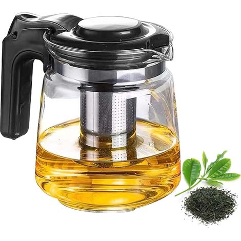 Théière en verre avec passoire 1.5 l, de qualité supérieure résistante à la chaleur avec couvercle filtre à mailles fines (1/5)