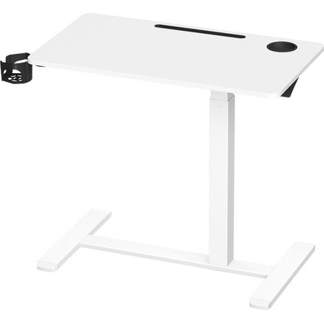Table d'appoint à roulettes, table debout mobile, plateau de 80 x 45 cm, hauteur réglable, 2 porte-gobelets, fente pour téléphone portable ou tablette, blanc nuage (1/5)