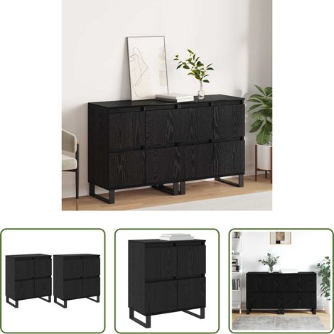 vidaXL Wohnzimmer - Sideboard 2 pcs Schwarz Eichen-Optik 60 x 35 x 70 cm (1/5)