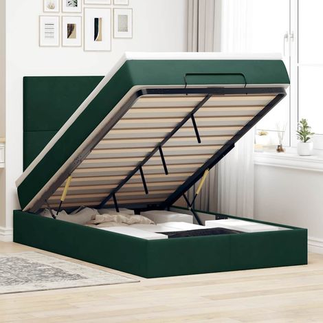 Estructura de cama otomana colchones terciopelo verde oscuro (1/5)