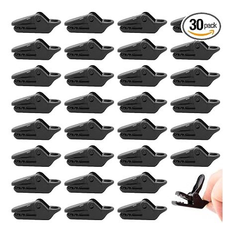 Lot de 30 Pince Serre Joint de Tente Design Crocodile, Attache Bâche Antivent pour Camping, Jardin et Activités de Plein Air, Pince Crocodile en Plastique Robuste - Noir (1/5)