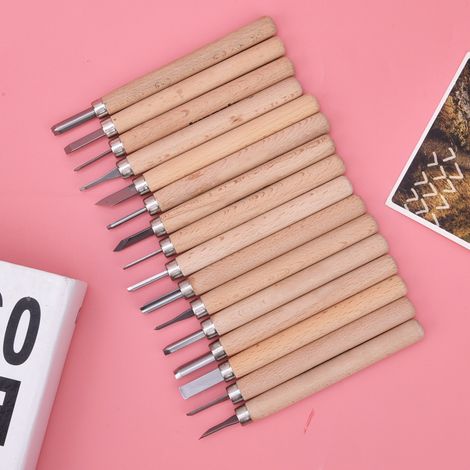 Ensemble de 16 couteaux à sculpter, outils de sculpture sur bois en acier rapide, adaptés aux tampons en caoutchouc. (1/3)