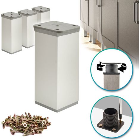 4 x Basic-Möbelfüße Querschnitt 40 x 40 mm Höhe 100 mm Farbe: Aluminium Schrauben inklusive (1/5)