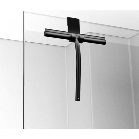 Tergivetro per doccia da 8,6 x 6,5 pollici con supporto in silicone e anima in acciaio inossidabile per bagno, vetro, porta della doccia, finestrino dell'auto - Nero (1/5)