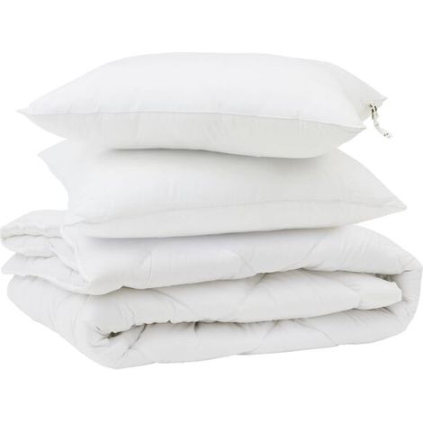 Ensemble couette et oreiller en duvet, ensemble 3 pièces, microfibre blanche. (1/5)